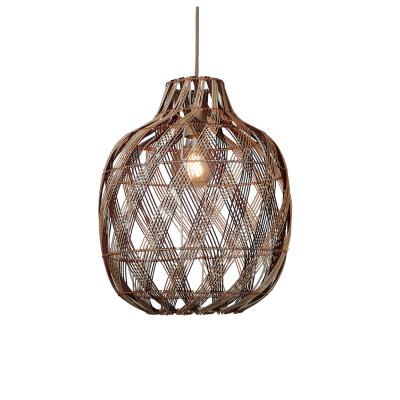Candeeiro de teto suspenso de vime trançado com lâmpada interior