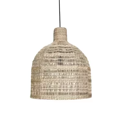 Candeeiro de teto em ráfia bege entrelaçada com cabo preto