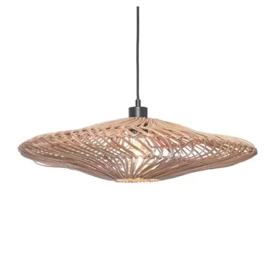 Lâmpada pendente de vime natural com padrão entrelaçado e cabo preto