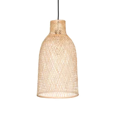 Candeeiro pendente de vime ou rattan bege claro com padrão entrelaçado