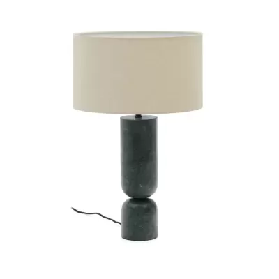 Candeeiro de mesa com base preta e abajur bege claro