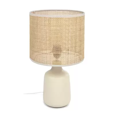 Candeeiro de mesa base bege e abajur ráfia natural