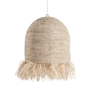 Luminária suspensa cónica em material natural com franjas