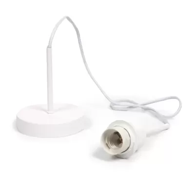 Lâmpada pendente branca com base redonda e cabo