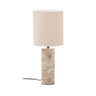 Candeeiro de mesa com base de pedra e cúpula bege