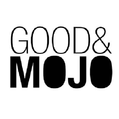 Texto preto 'GOOD & MOJO' em fundo branco
