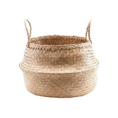 Cesto de vime trançado natural com pegas laterais