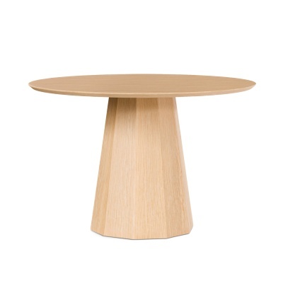 Mesa redonda de madeira clara com base cónica