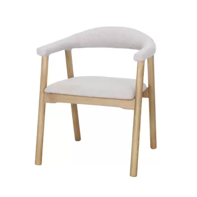 Cadeira de sala madeira clara com assento e encosto cinza claro