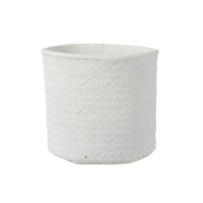 Cesto redondo branco com textura trançada