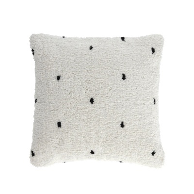 Almofada quadrada branca com pontos pretos