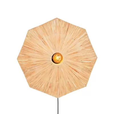 Lâmpada de parede octogonal com abajur de palha natural e lâmpada âmbar