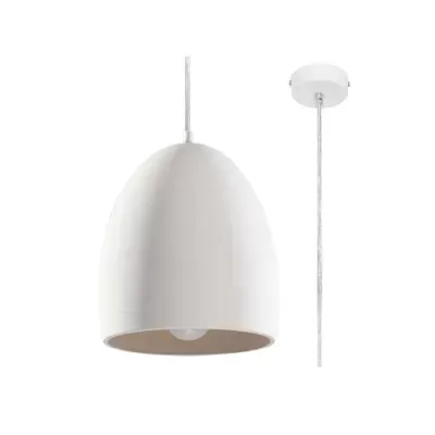 Luminária pendente branca em forma de sino com cabo e base de teto