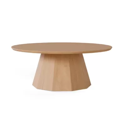 Mesa de centro redonda em madeira clara com base cónica