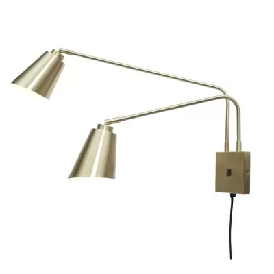 Lâmpada de parede dupla articulada dourada em fundo branco