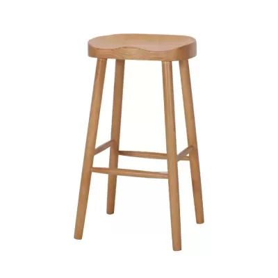 Banco alto de madeira clara com quatro pernas