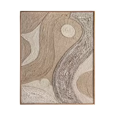 Quadro decorativo abstrato com fios enrolados em tons neutros