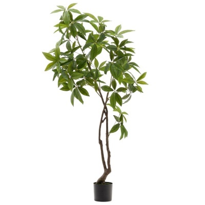 Planta artificial verde num vaso preto