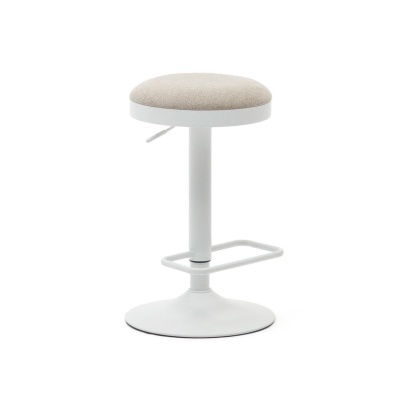 Banco alto branco com assento redondo estofado bege