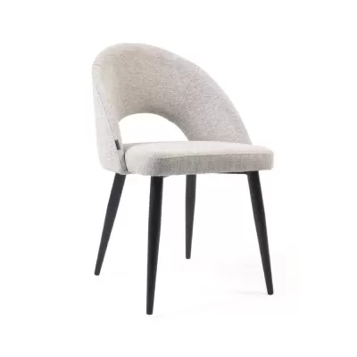 Cadeira estofada cinza claro com pernas pretas