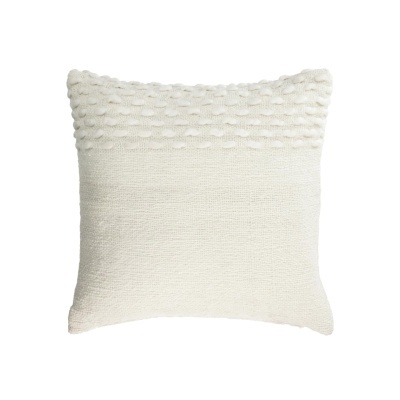 Almofada quadrada branca com textura de pontos na parte superior