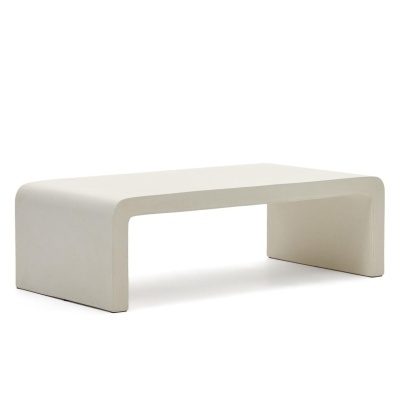 Mesa baixa branca com design moderno e cantos arredondados