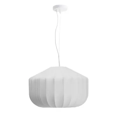 Luminária de tecto branca pendente com design arredondado e pregas suaves
