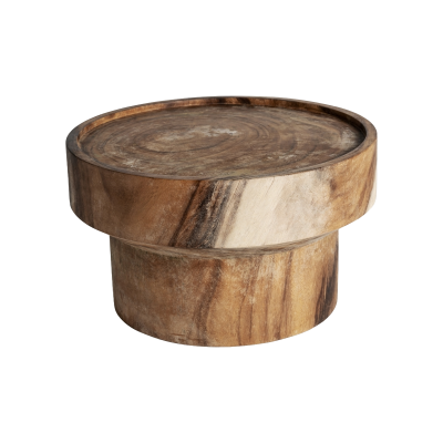 Mesa de centro redonda de madeira com base cilíndrica