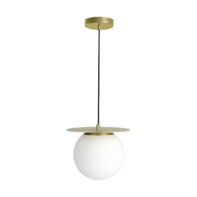 Luminária pendente esfera branca e dourada com cabo fino preto