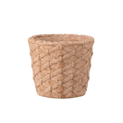 Vaso decorativo em tecido bege com padrão de malha