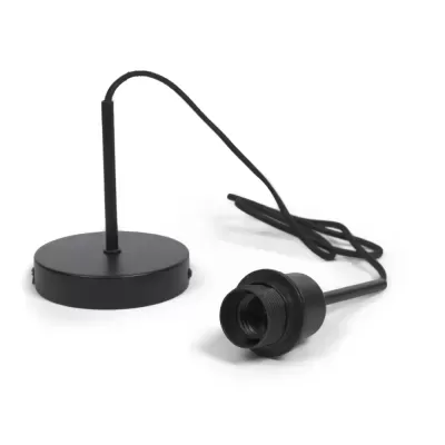 Base preta para lamparina suspensa com cabo elétrico e suporte redondo