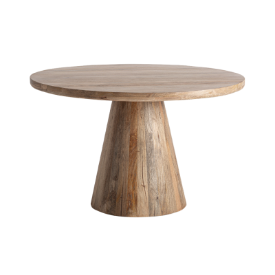 Mesa redonda em madeira natural com base cónica