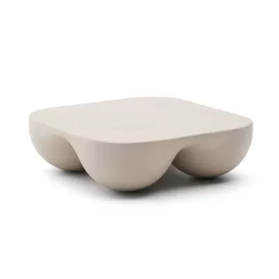 Mesa de centro beige com base arredondada