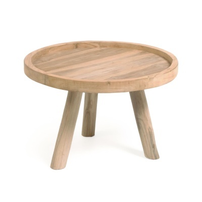 Mesa de centro redonda de madeira clara com três pernas