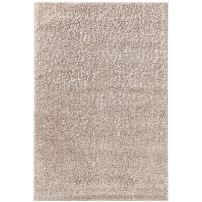 Tapete retangular bege de pelo alto com textura uniforme