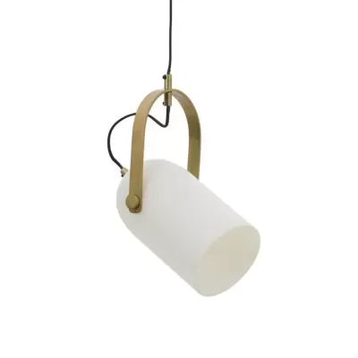 Lâmpada suspensa branca com suporte dourado e cabo preto