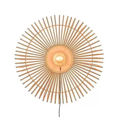 Candeeiro de parede circular em metal cobre com lâmpada no centro e raios em volta