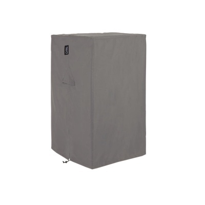 Capa protetora cinza com cordão de ajuste e etiqueta BBQ