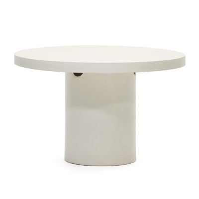 Mesa de centro redonda branca com base cilíndrica sólida