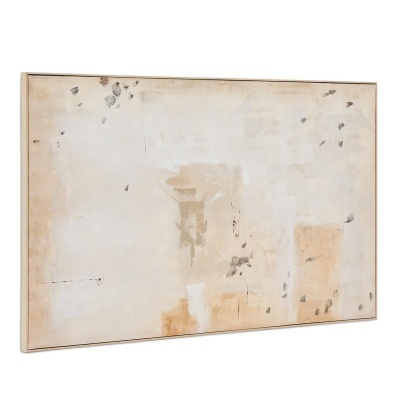 Quadro abstrato em tons creme e bege com manchas cinzentas