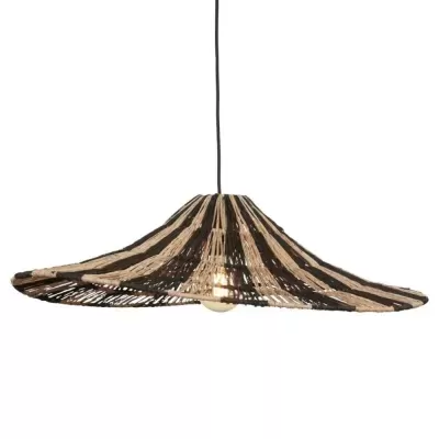 Candeeiro de teto trançado bege e castanho com lâmpada visível