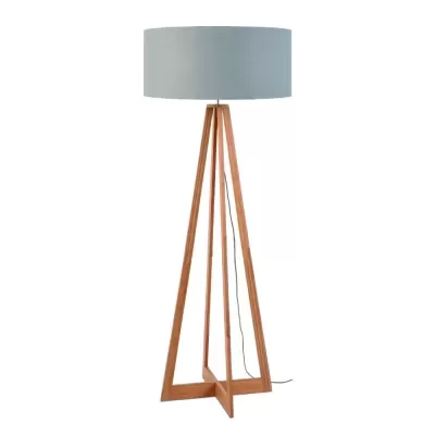 Candeeiro de pé de madeira clara com abajur cinzento