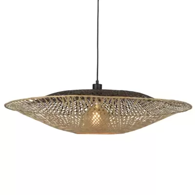 Luminária pendente trançada com lâmpada central suspensa