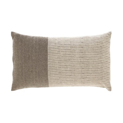 Almofada retangular castanha e creme com padrão de linhas finas