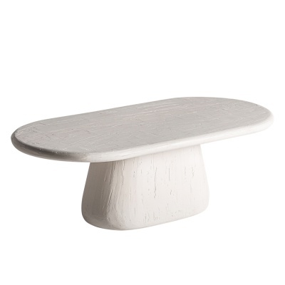 Mesa de centro oval branca de madeira com textura