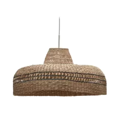 Candeeiro de teto em corda natural entrelaçada com detalhe horizontal