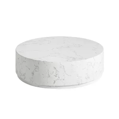 Mesa de centro redonda em mármore branco com veios cinzentos