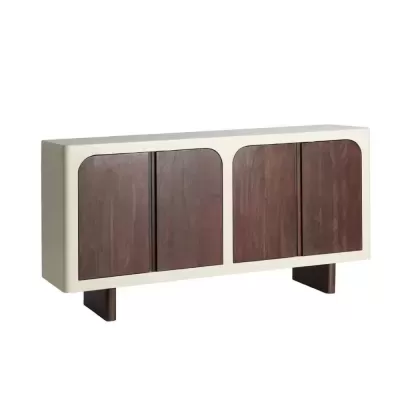 Aparador com portas em madeira escura e estrutura branca