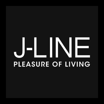 Logotipo branco J-LINE PLEASURE OF LIVING em fundo preto