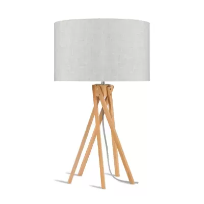 Candeeiro de mesa de madeira com abajur branco cilíndrico